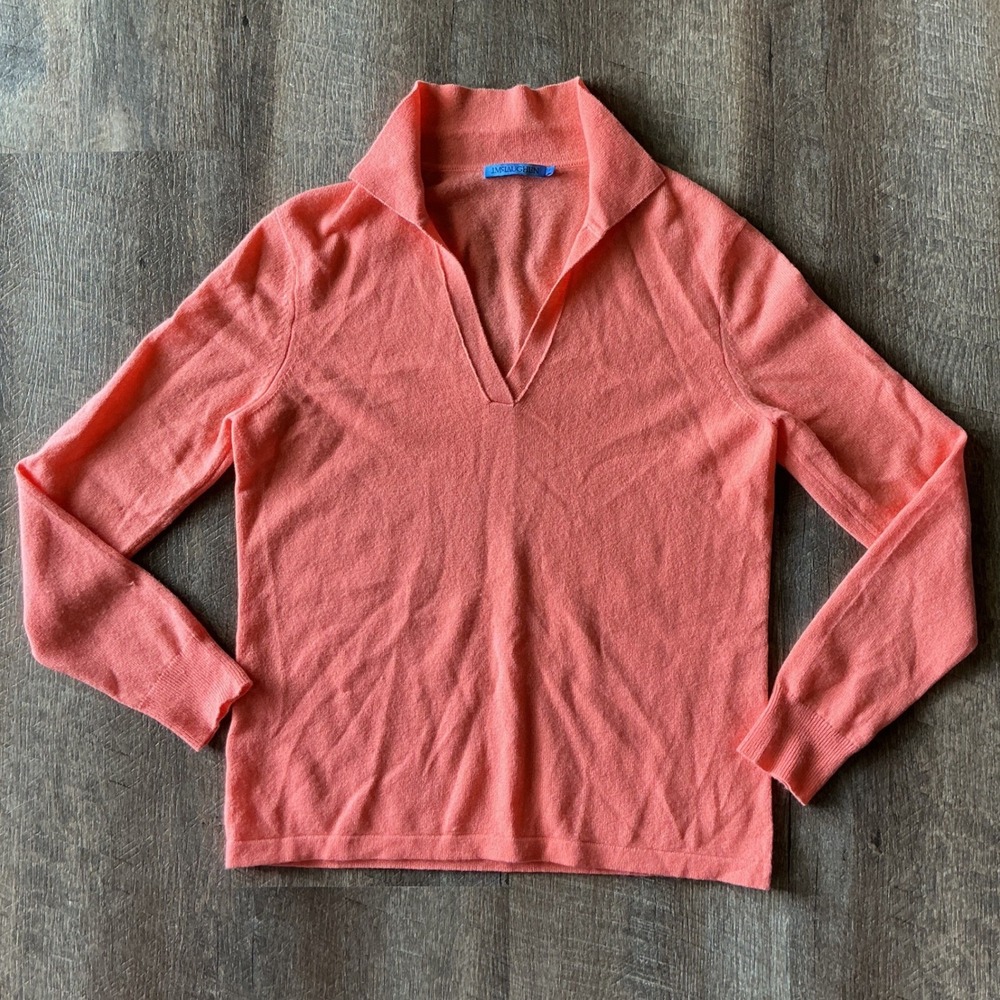 J.McLaughlin 100% Cashmere Coral Pink V-Neck Collar Sweater